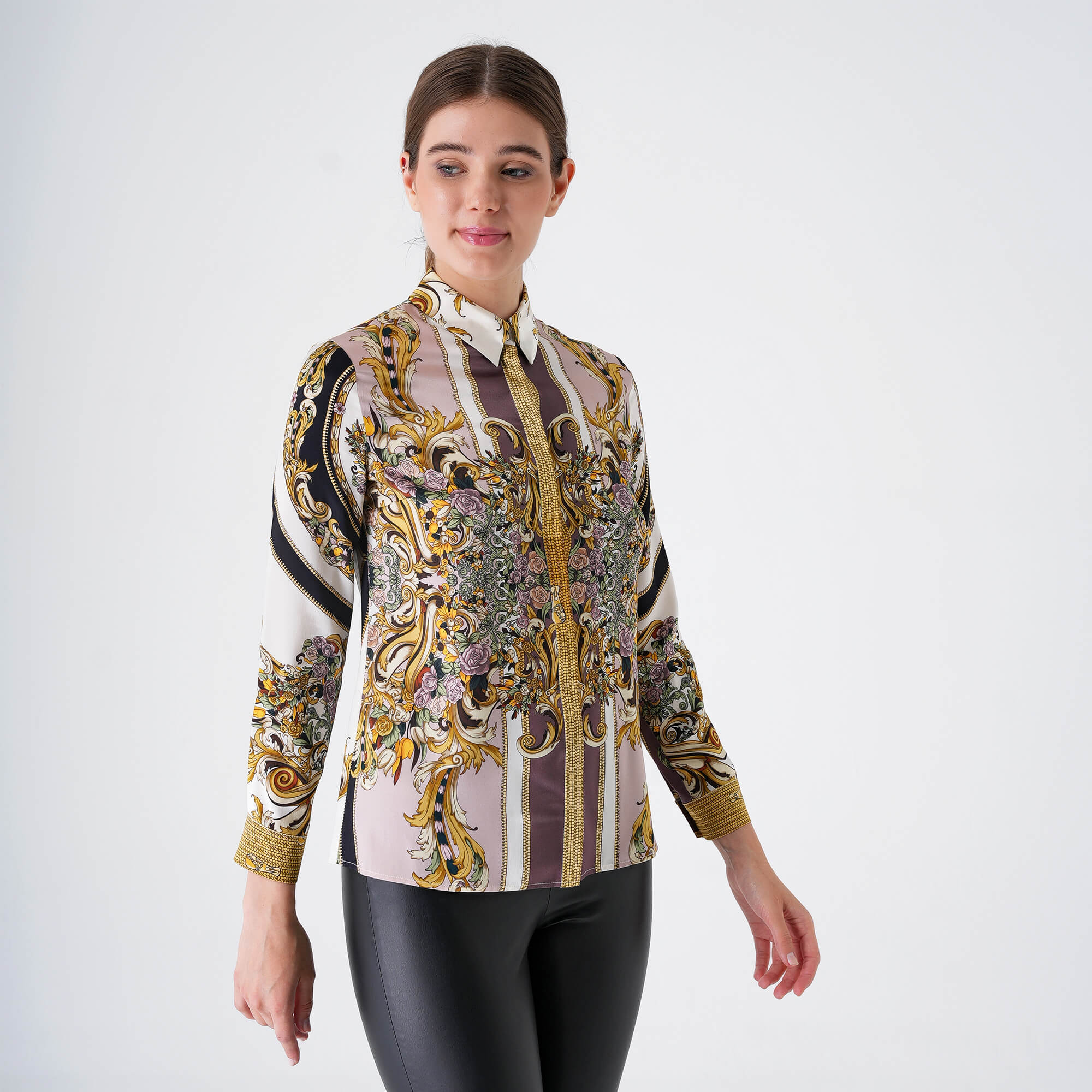 Versace - Gold Floral Baroque Silk Shirt